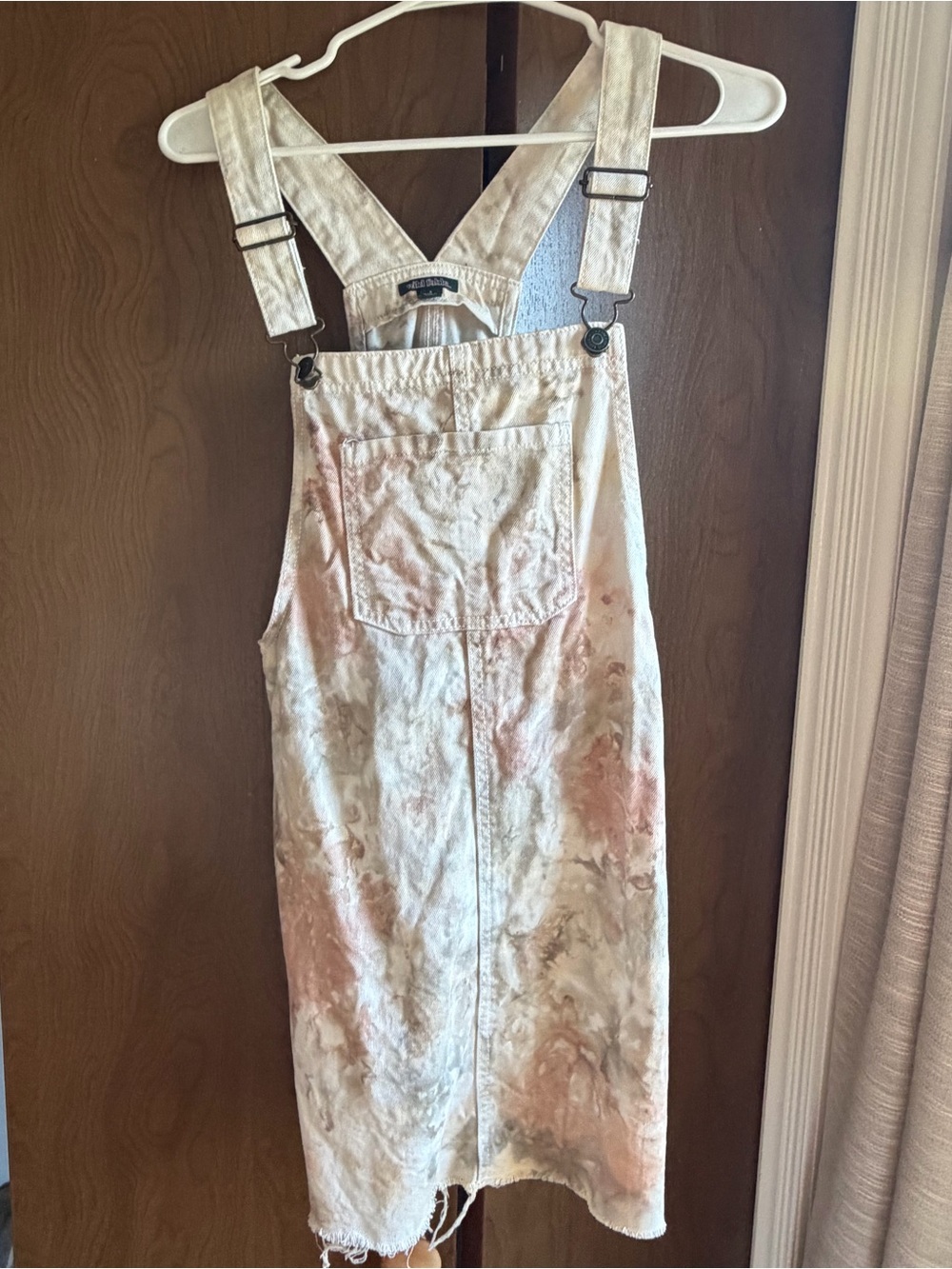 Cream Tie-Dye Women's Denim Overalls Dress